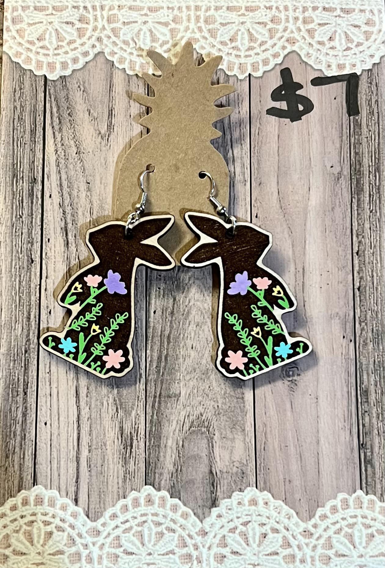 Engraved Bunny Flowers 1